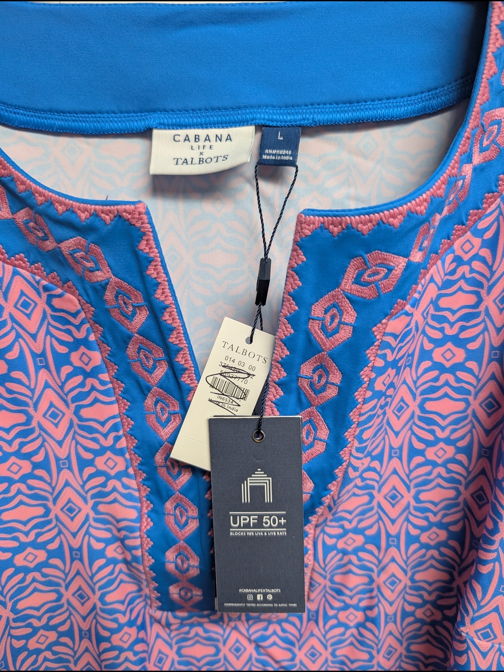 Cabana Life & Talbots Pink & Blue Printed Swim Cover-Up Tunic Dress - Picture 3 of 5